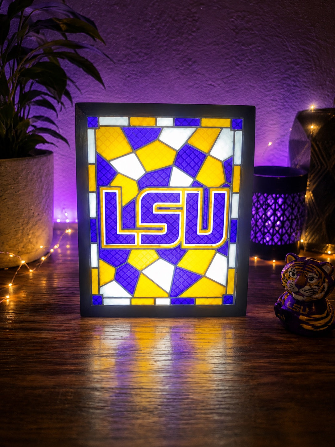 LSU stained-glass style light-up frame