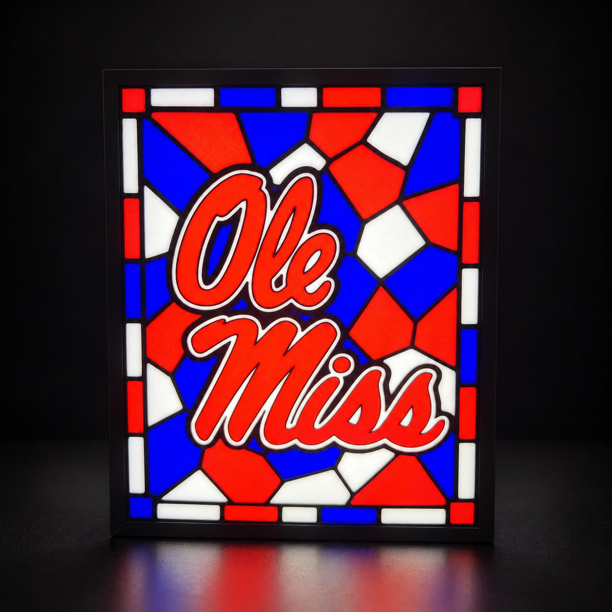 Ole Miss stained-glass style light-up frame