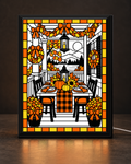 Harvest Porch Table approved original in standard matte-black light-up frame, corrected edge-to-edge fit; illustrative digital preview