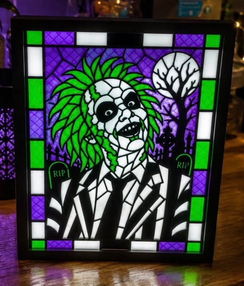 Beetlejuice — Green & Purple — Light-Up Stained-Glass-Style Frame