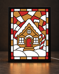 Illustrative CNS Customs Gingerbread Welcome Cottage light-up-frame mockup using exact approved original artwork