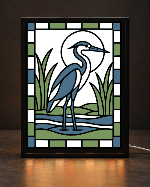 CNS Customs Coastal Heron + Moon Marsh digitally composed framed preview using exact approved V01 original; experimental, not yet physically released