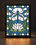 Illustrative CNS Customs Dragonfly & Water Lily light-up frame mockup using exact approved V01 artwork, experimental not physically validated