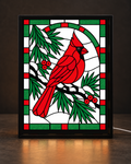 Illustrative CNS Customs Winter Cardinal & Pine light-up frame mockup using exact approved V06 artwork, experimental not physically validated