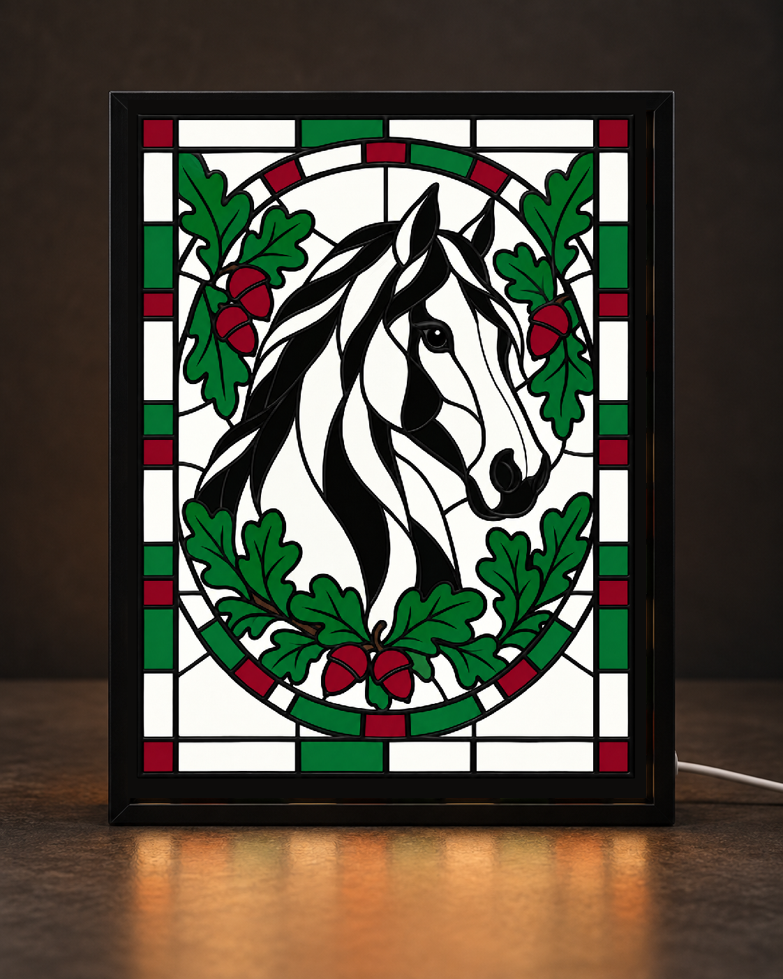 CNS Customs Equestrian Oak illustrated frame mockup with exact owner-approved V01 original; experimental not printed