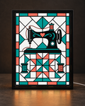Original CNS Customs Vintage Sewing Machine & Quilt Star design in a slim black light-up frame; illustrative digital mockup