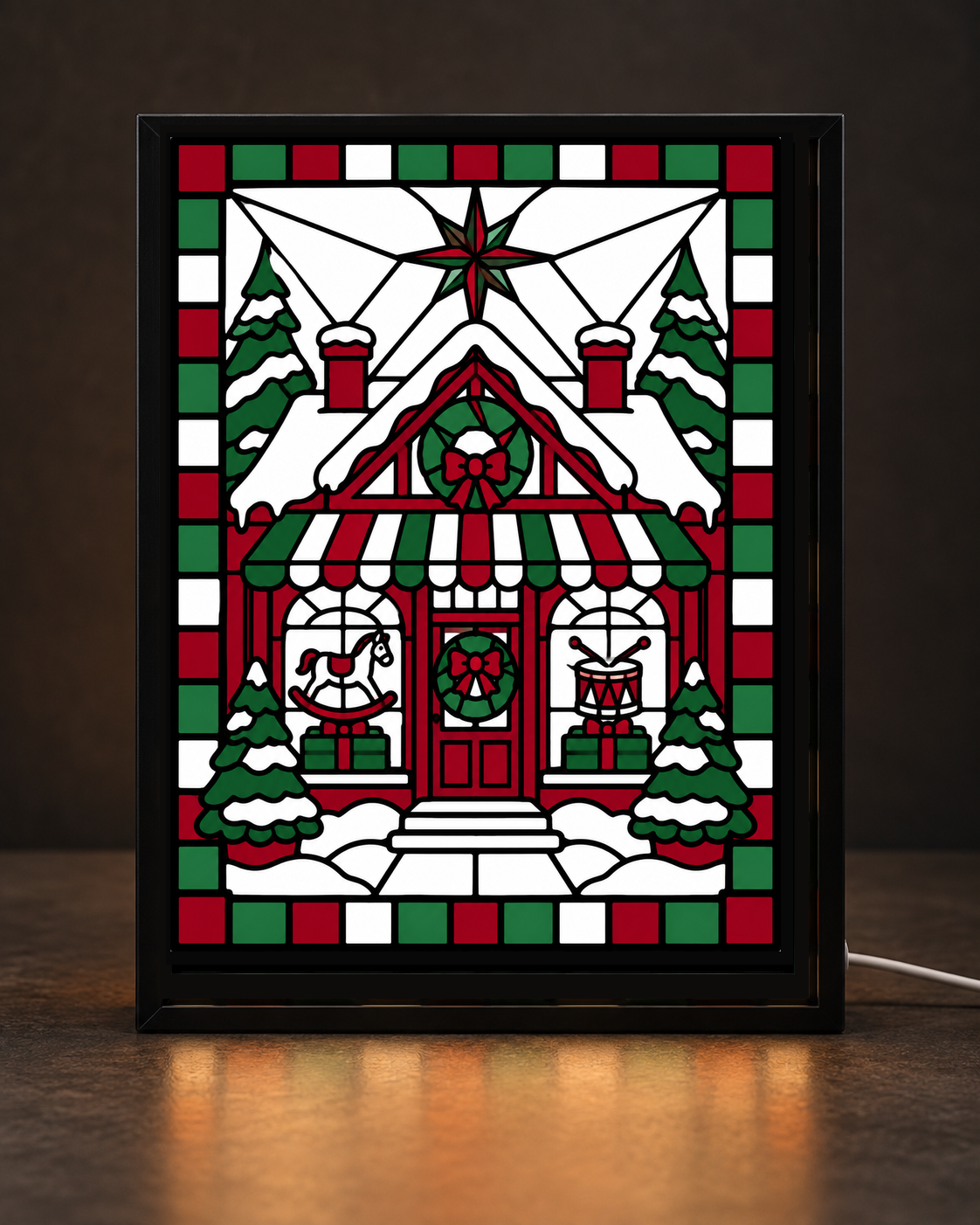CNS Customs Christmas Toy Shop Window framed light-up display preview made with exact approved original artwork