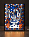 CNS Customs exact approved Moonlit Mediterranean Courtyard design in consistent matte-black light-up frame, correct inset with no white gap; illustrative preview