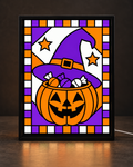 Illustrative digital preview of the exact v04 Witch Hat and Pumpkin Candy Bowl artwork displayed in CNS Customs matte-black tabletop frame.