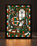 Illustrative preview of Observatory Study approved original mosaic artwork in the slim black CNS Customs tabletop light-up frame with white cord