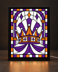 Illustrative preview of Royal Winter Crown approved original mosaic artwork in the slim black CNS Customs tabletop light-up frame with white cord