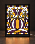Harvest Pumpkin + Wheat exact original artwork displayed in CNS Customs uniform black rectangular tabletop light-up frame with visible white cord; illustrative digital mockup