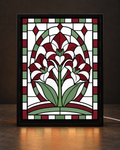 Winter Amaryllis Medallion exact original artwork displayed in CNS Customs uniform black rectangular tabletop light-up frame with visible white cord; illustrative digital mockup