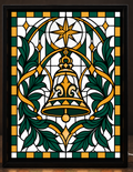 Illustrative digital mockup of exact owner-approved Christmas Bell & Star Garland original artwork in the square-cornered black CNS Customs light-up frame; physical product not photographed