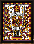 Illustrative digital mockup of exact owner-approved Christmas Nutcracker Botanical Guard original artwork in the square-cornered black CNS Customs light-up frame; physical product not photographed