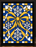Illustrative digital mockup of exact owner-approved Christmas Ribbon + Snowflake Window original artwork in the square-cornered black CNS Customs light-up frame; physical product not photographed