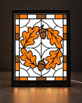 Illustrative Thanksgiving Oak Leaves & Acorns Wreath concept with exact approved CNS-SG-07-Oak-Leaves-Acorns-Wreath-v03-LOCKED-APPROVED-CONCEPT.png artwork in the standard CNS frame. Only one illustrative panel size is shown; actual 6x8 and 8x10 production unverified.