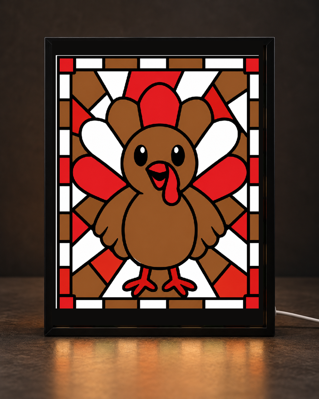 Whimsical Turkey — Thanksgiving Light-Up Stained-Glass-Style Frame