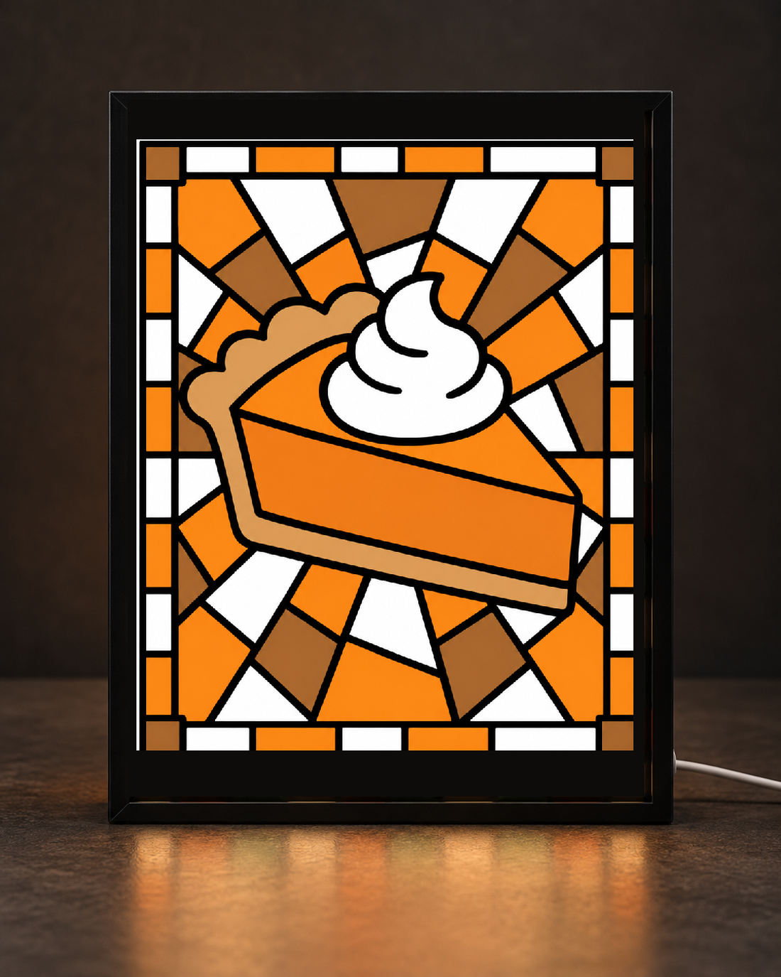 Pumpkin Pie & Whipped Cream — Thanksgiving Light-Up Stained-Glass-Style Frame