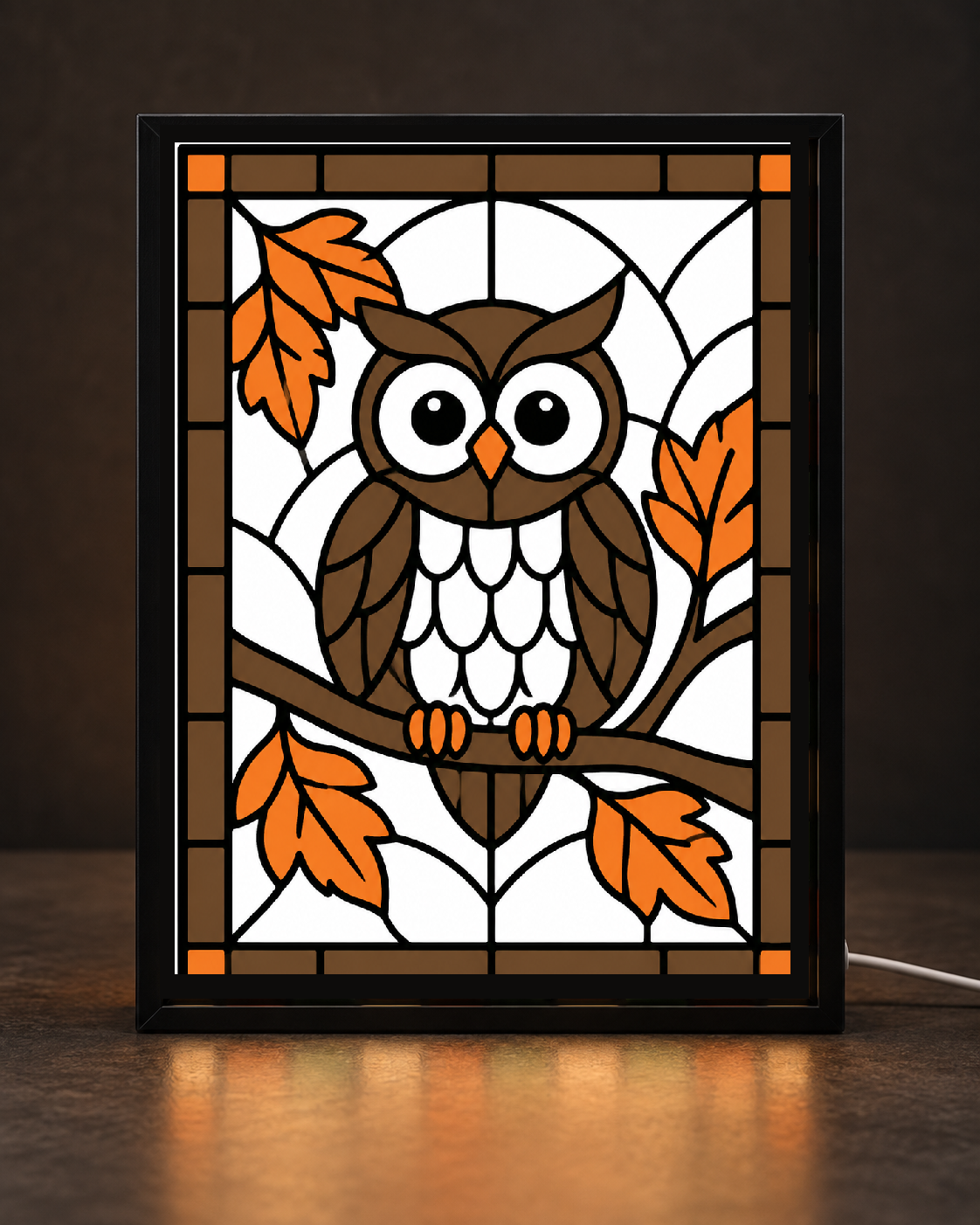 Illustrative Thanksgiving Autumn Owl concept with exact approved image-gen-2(9).png artwork in the standard CNS frame. Only one illustrative panel size is shown; actual 6x8 and 8x10 production unverified.