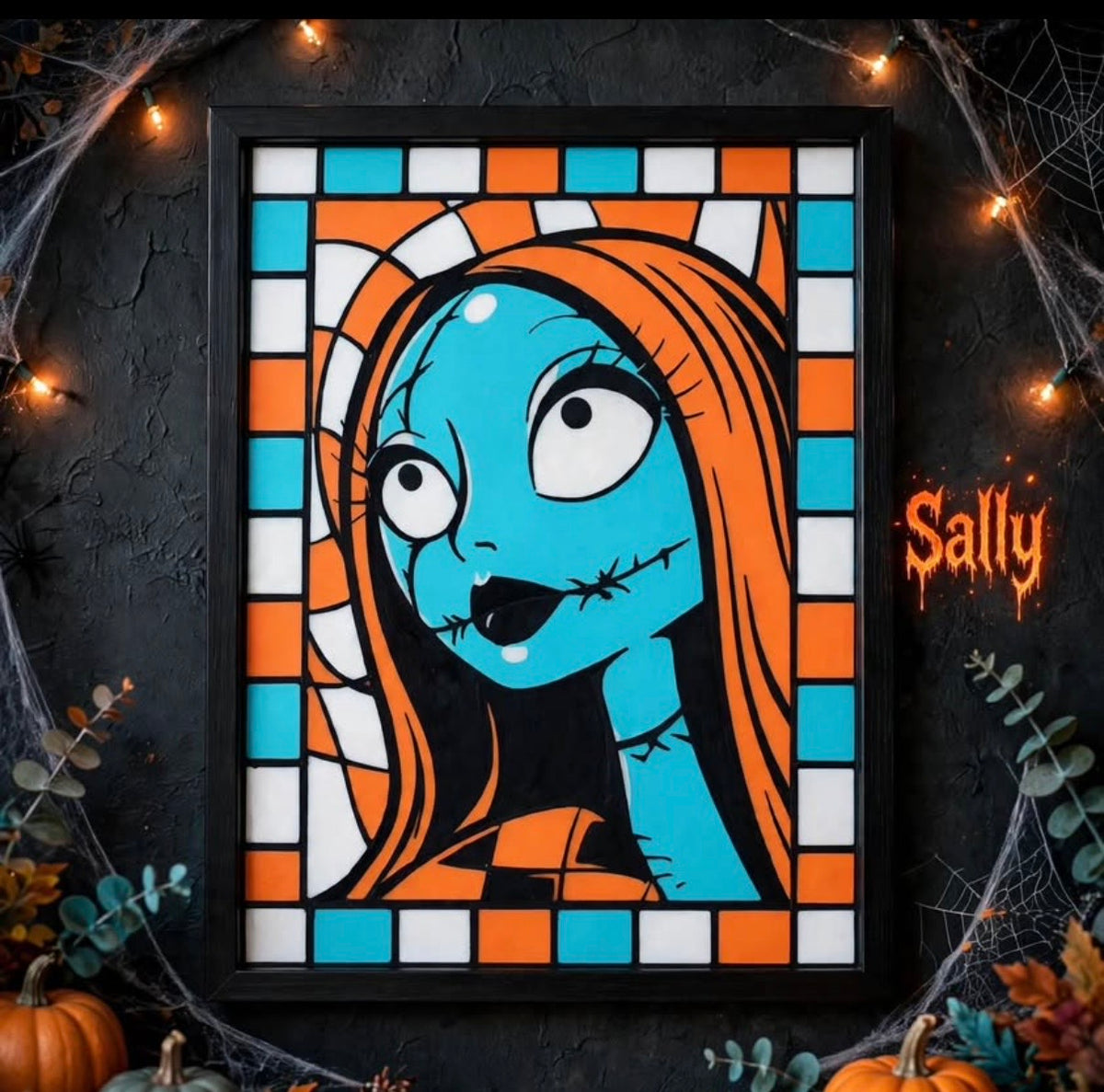 Sally framed stained-glass style display