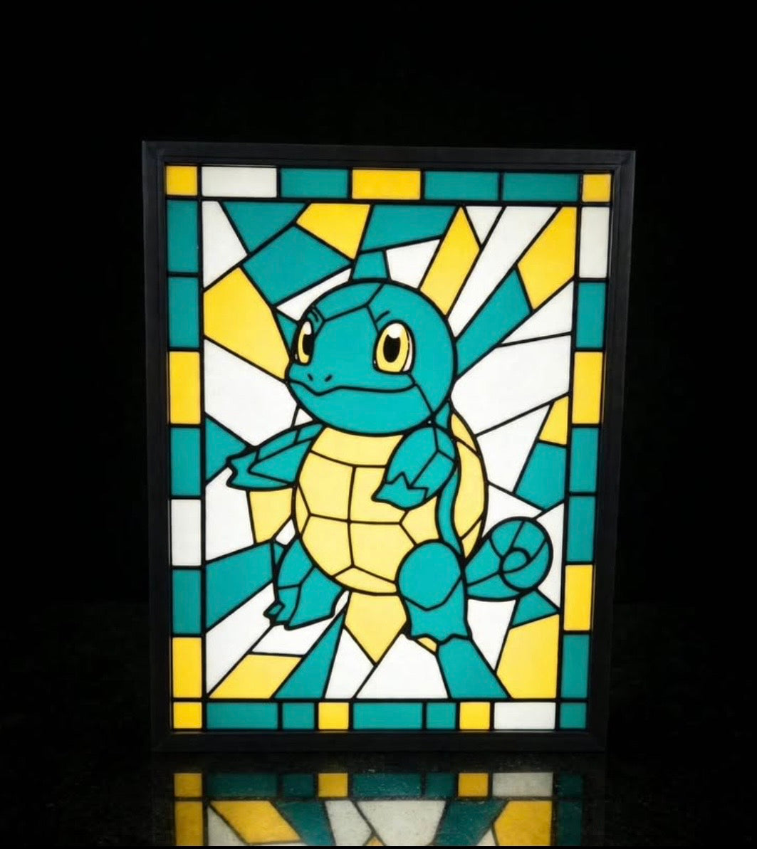 Squirtle framed stained-glass style display